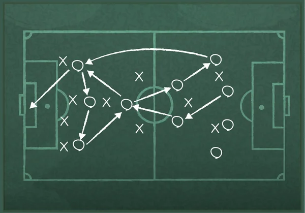 Pizarra realista dibujo de una estrategia de juego de fútbol . — Archivo Imágenes Vectoriales