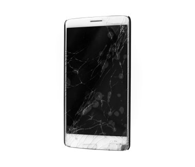 Kırık ekran üzerinde beyaz ba izole ile modern hareket eden smartphone