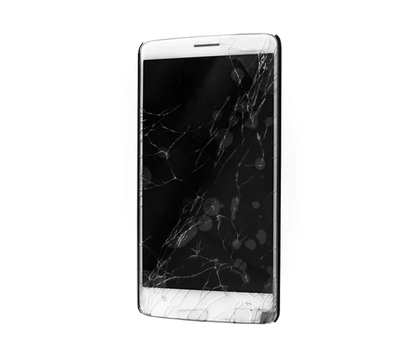 깨진된 화면 흰색 바에 고립 된 현대 모바일 스마트폰 — 스톡 사진