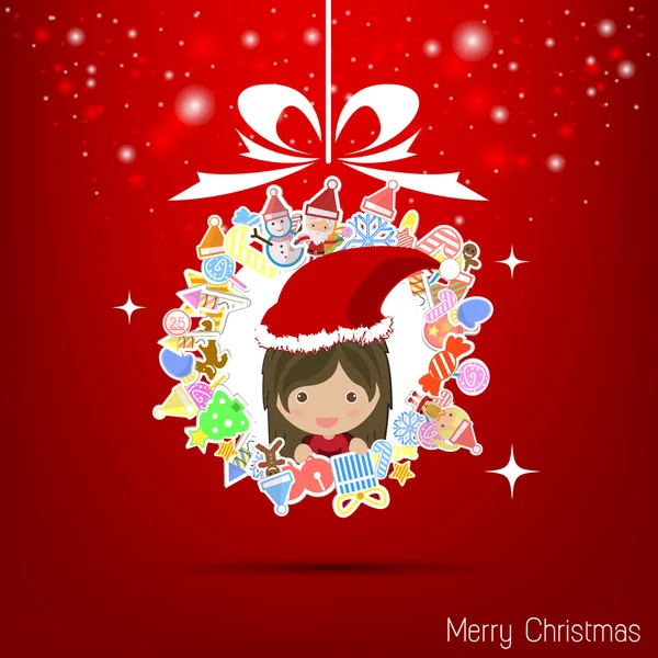 Vector girl santa christmas tree icon. Vector illustration for c — Stock Vector
