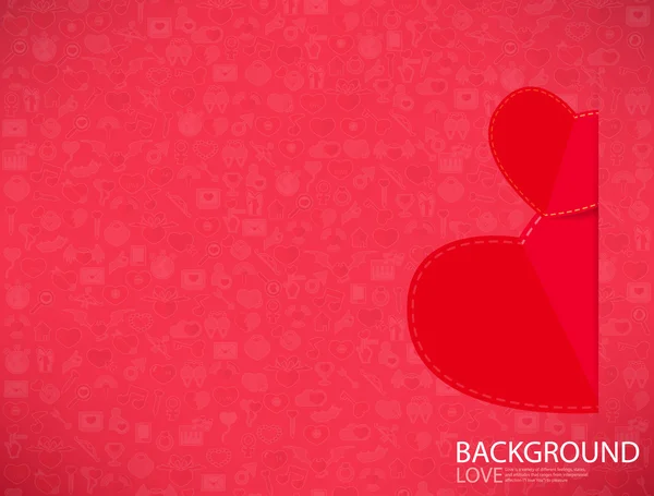 Red paper heart Valentines day card with sign on Icon love backg — Stock Photo, Image