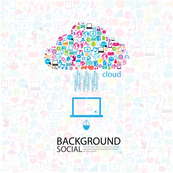 Sjabloon design wolk idee met sociale netwerk pictogrammen achtergrond — Stockfoto