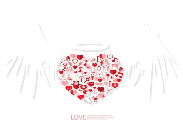 Czerwona ikona serca anioł Walentynki karty z znak na ikonę miłości — Zdjęcie stockowe