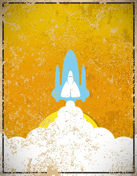 Rocket on sky blue of sun vintage color illustration — Stockfoto