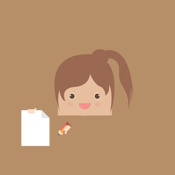 Cartoon doodle girl rectangle of business illustration — Stock Photo, Image