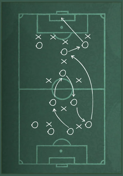 Realistische krijtbord tekening een spelstrategie voetbal. — Stockfoto