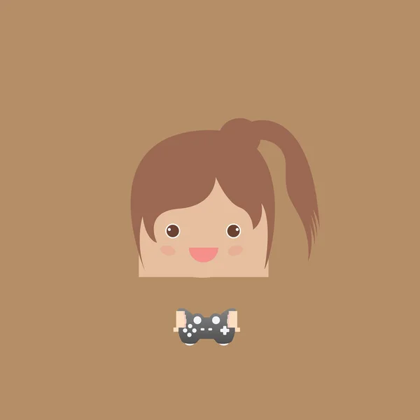 Cartoon doodle lady rectangle play games illustration — Stock Photo, Image