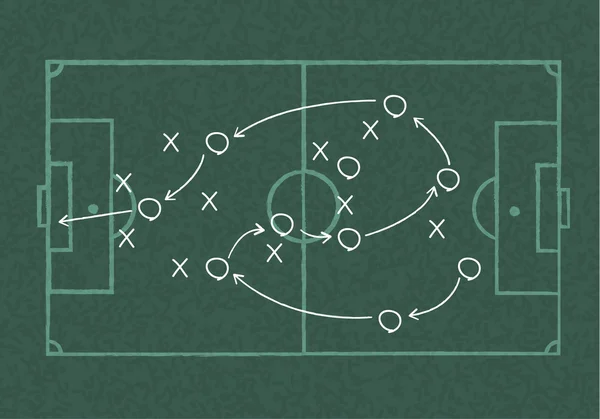 サッカー ゲームの戦略を描くリアルな黒板. — ストック写真