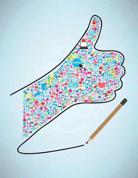 Rysować ołówkiem jak szablon projektu z sieci społecznej ikony backg — Zdjęcie stockowe