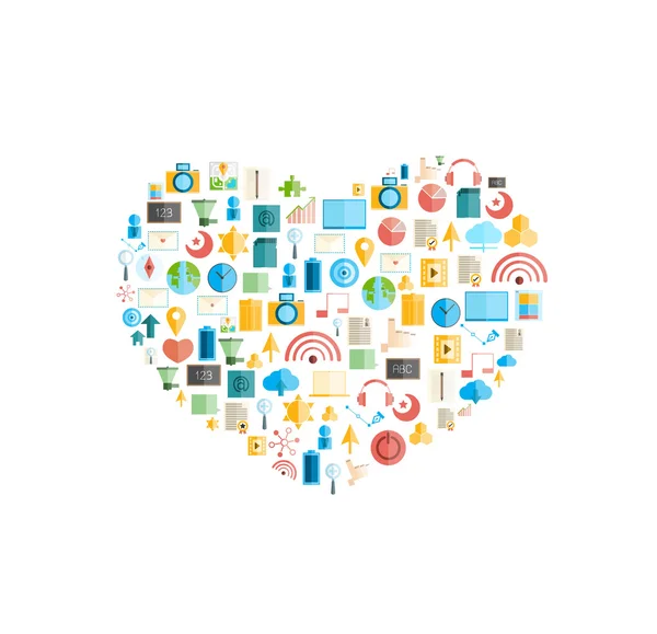 Heart social network with media icons background illustr — Stockfoto