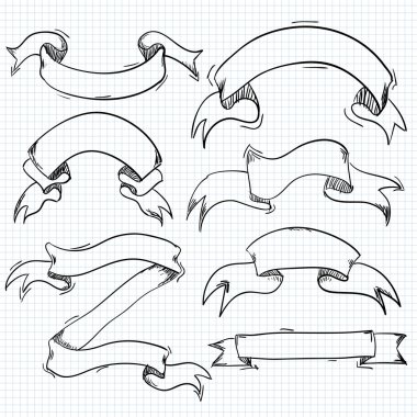 Vintage şerit afiş vektör toplama elle çizilmiş 
