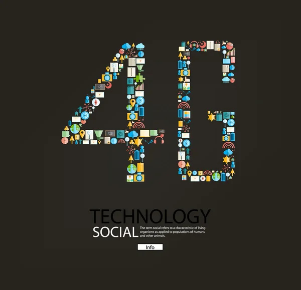 4G number social network with media icons, vector illustration — Stock Photo, Image