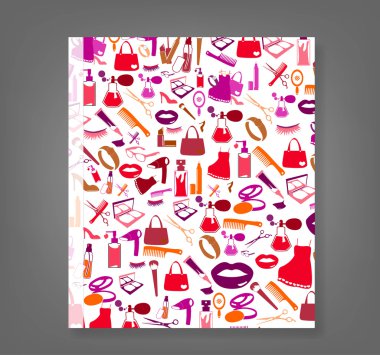 Kozmetik, make up ve güzellik simgeler ve arka plan raporu. 