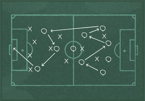 Tableau noir réaliste dessiner une stratégie de jeu de football . — Image vectorielle