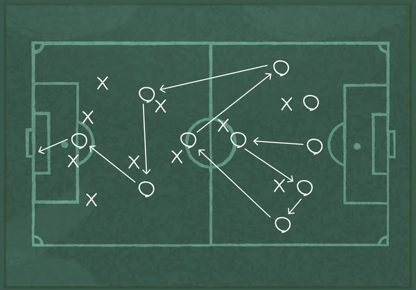 Pizarra realista dibujo de una estrategia de juego de fútbol . — Vector de stock