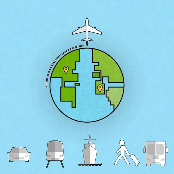 По всьому світу, подорожуючи літаком, плоска іконка сучасного дизайну вул — стоковий вектор