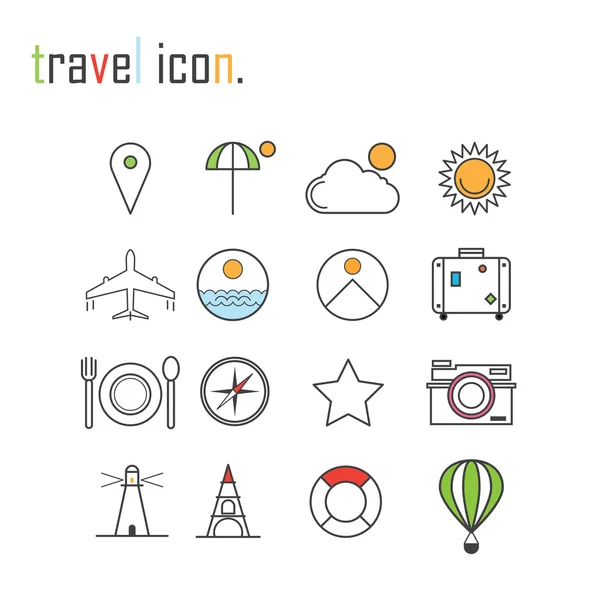 Iconos de línea, planificación de excursiones, descanso recreativo, viaje de vacaciones para l — Vector de stock