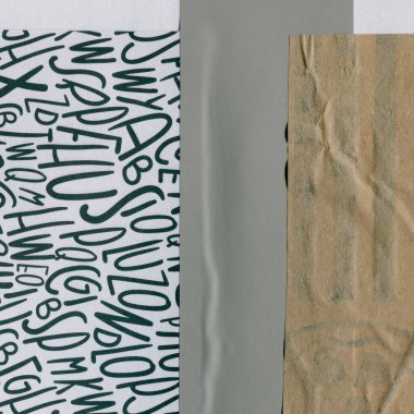 Çeşitli kağıtların kolajı, renkli soyut arkaplan  