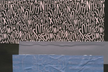 Çeşitli kağıtların kolajı, renkli soyut arkaplan  