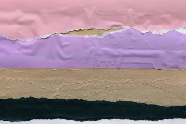 Çeşitli kağıtların kolajı, renkli soyut arkaplan  