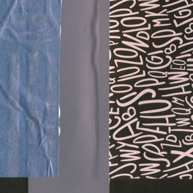 Çeşitli kağıtların kolajı, renkli soyut arkaplan  