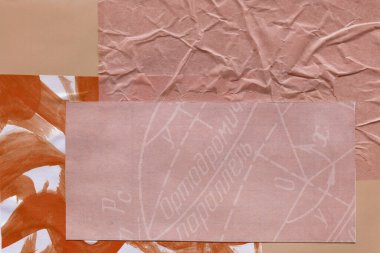 Çeşitli kağıtların kolajı, renkli soyut arkaplan  