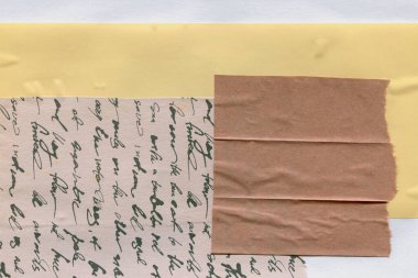 Çeşitli kağıtların kolajı, renkli soyut arkaplan  