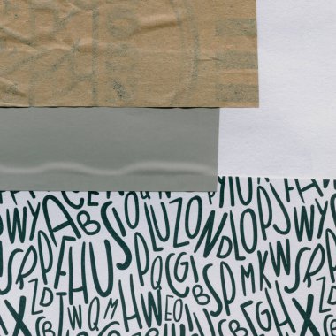 Çeşitli kağıtların kolajı, renkli soyut arkaplan  