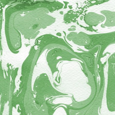 Sulu boya kağıdında yeşil mermer mürekkep dokusu. Mermer taş resim.