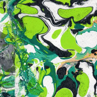 Beyaz suluboya arka planda renkli mermer mürekkep kağıdı dokusu. Kaotik soyut organik tasarım. Banyo bombası dalgaları.