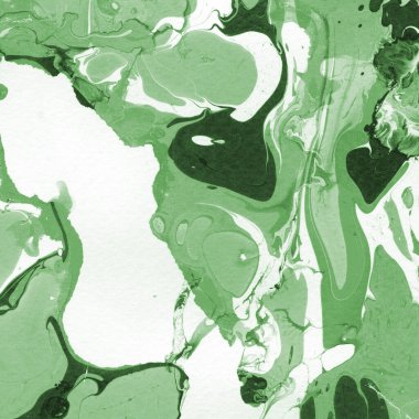 Sulu boya kağıdında yeşil mermer mürekkep dokusu. Mermer taş resim.