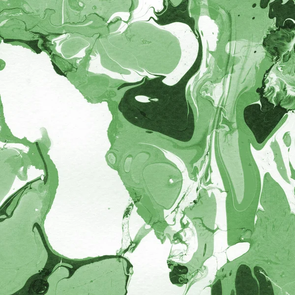 Sulu boya kağıdında yeşil mermer mürekkep dokusu. Mermer taş resim.