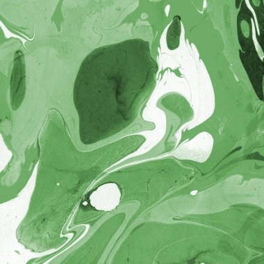 Sulu boya kağıdında yeşil mermer mürekkep dokusu. Mermer taş resim.