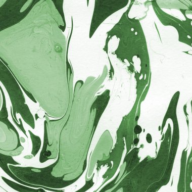 Sulu boya kağıdında yeşil mermer mürekkep dokusu. Mermer taş resim.