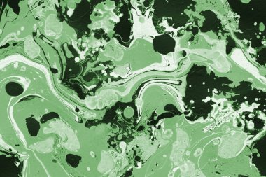 Sulu boya kağıdında yeşil mermer mürekkep dokusu. Mermer taş resim.