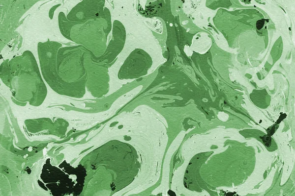 Sulu boya kağıdında yeşil mermer mürekkep dokusu. Mermer taş resim.