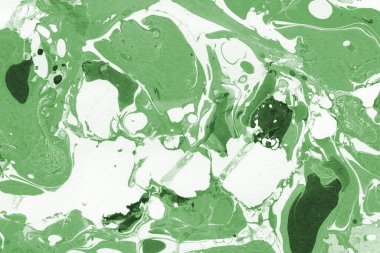 Sulu boya kağıdında yeşil mermer mürekkep dokusu. Mermer taş resim.