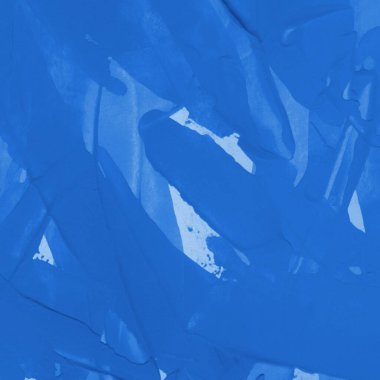 Kağıt dokuda renkli mavi akrilik boya. Kaotik soyut organik tasarım. Decalcomania sanat tekniği arka planı.