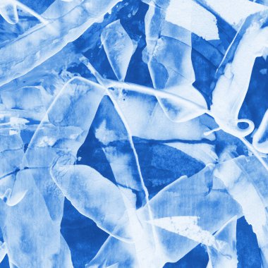 Kağıt dokuda renkli mavi akrilik boya. Kaotik soyut organik tasarım. Decalcomania sanat tekniği arka planı.