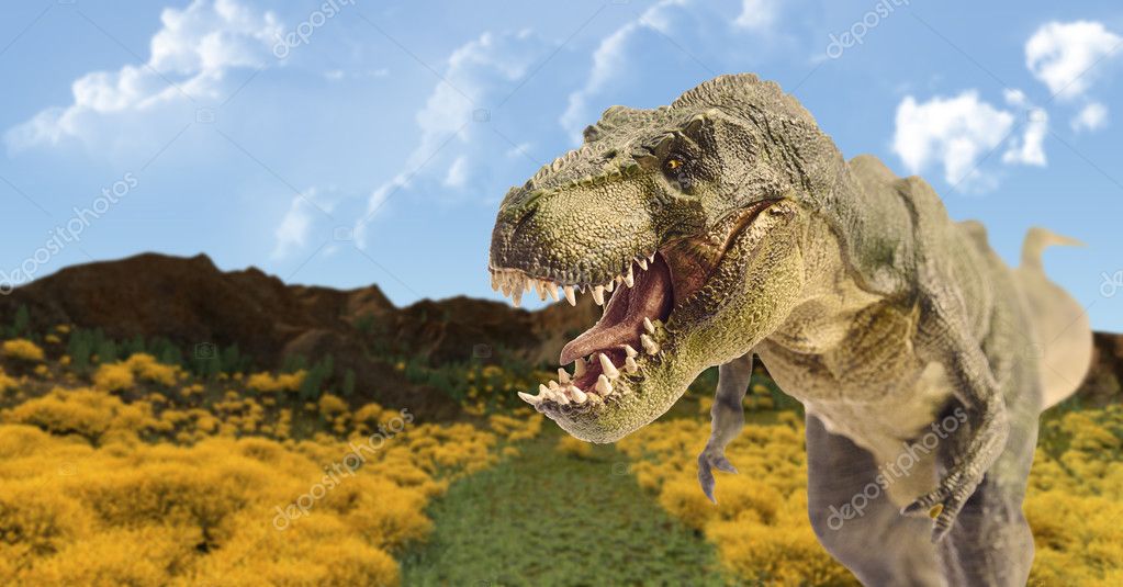 Dinosaurio En El Paisaje De Montaña Fotografía De Stock © Para827