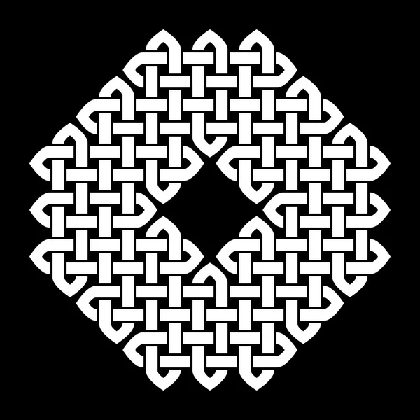 Asian (Chinese, Korean or Japanese) or Celtic style knot. Monochromatic vector illustration. White knot on black background, isolated. — Stock Vector