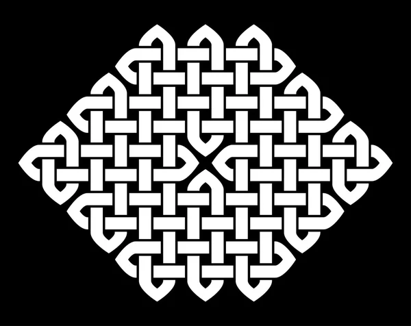 Asian (Chinese, Korean or Japanese) or Celtic style knot. Monochromatic vector illustration. White knot on black background, isolated. — Stockvector