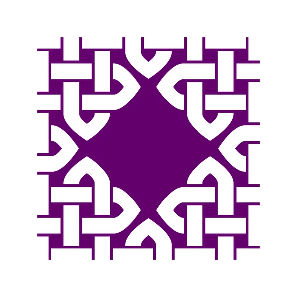 Asiatische (chinesische, koreanische oder japanische) oder keltische Knotenrahmen. monochromatische Vektorillustration. weißer Knoten auf violettem Hintergrund. — Stockvektor