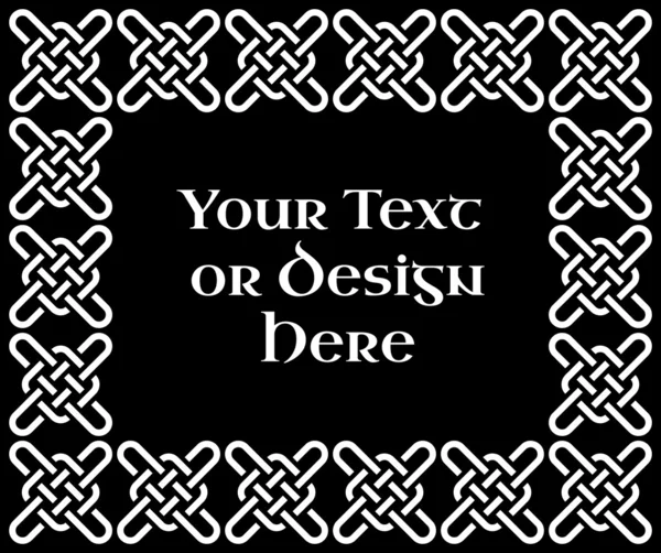 Un marco rectangular adornado en blanco y negro basado en un nudo cuarternario celta, ilustración vectorial — Archivo Imágenes Vectoriales