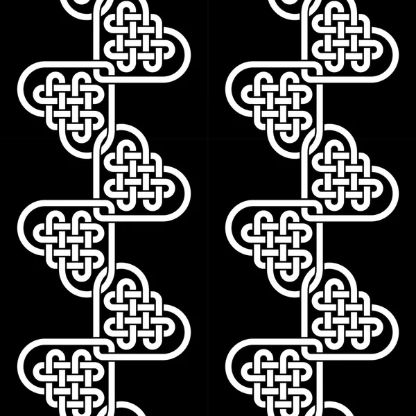 Egy fekete-fehér zökkenőmentes függőleges minta készült összekapcsolt kelta szív alakú csomó, vektoros illusztráció — Stock Vector