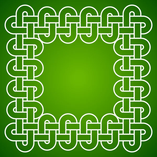Knotted frame, white outline on green background, vector illustration — Stock Vector
