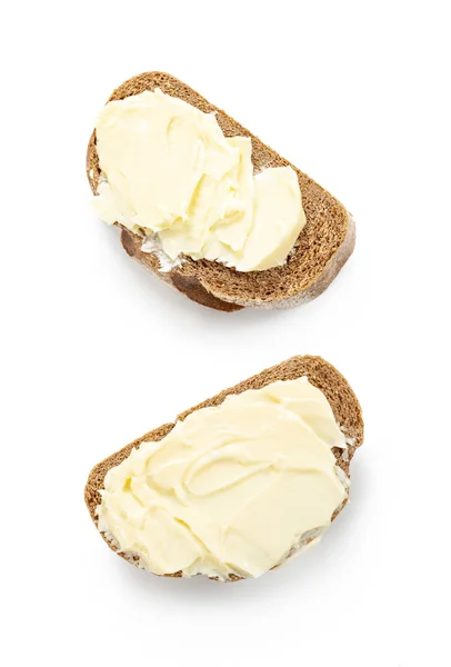 Manteiga Com Pão Isolado Fundo Branco Dois Lados — Fotografia de Stock