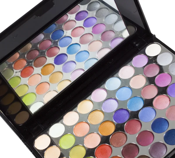 Eye shadows palette reflected in the mirror — Stock Photo, Image