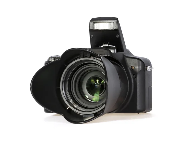 Чорна цифрова фотокамера на білому тлі — стокове фото