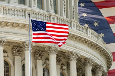 Amerikan bayrağı ile Washington dc capitol detay